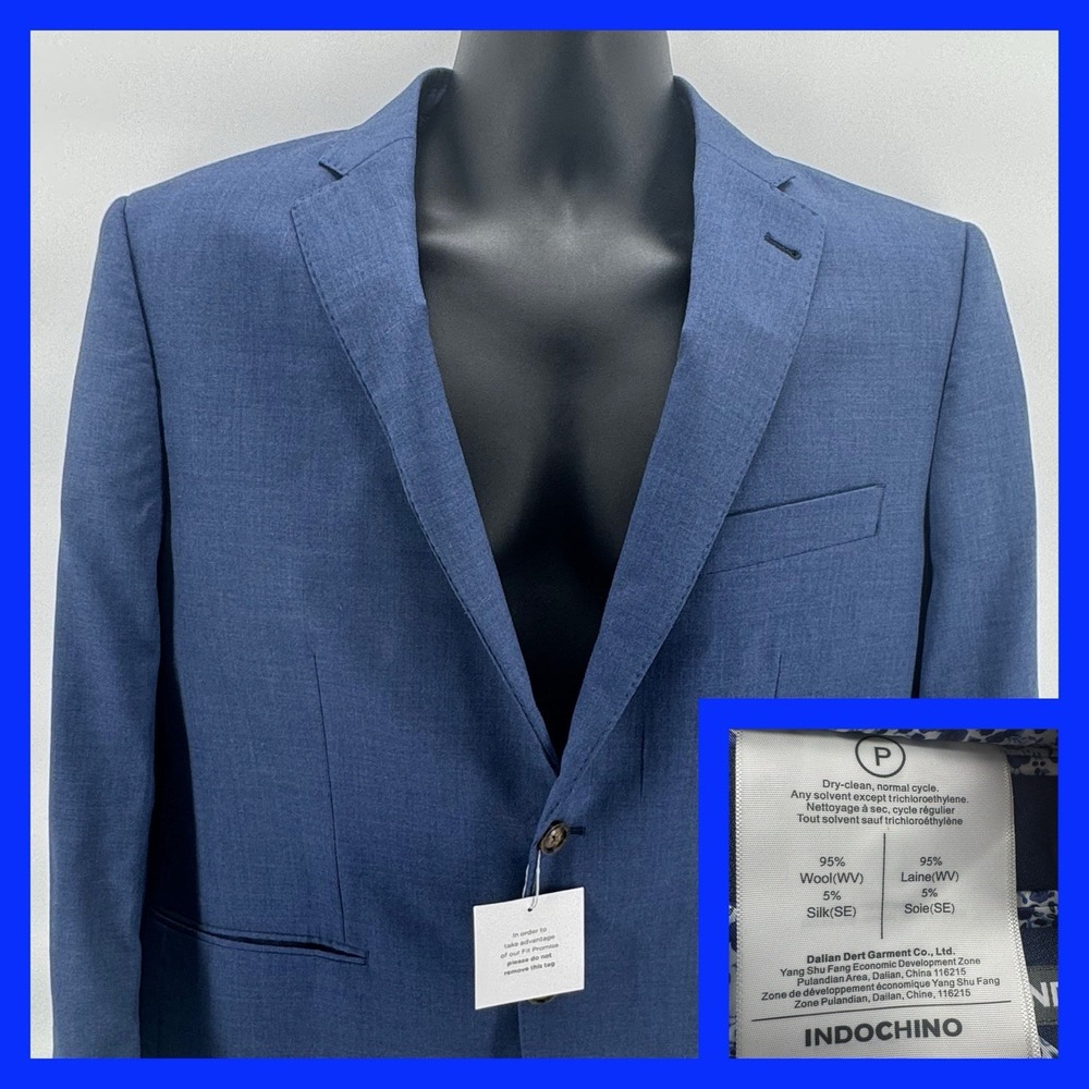 Indochino Blazer Mens "P" Blue Wool Cashmere Sports‎ Coat Jacket Luxury Lined